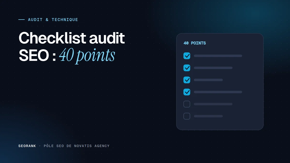 Illustration éditoriale SEORank : « Checklist audit SEO : 40 points »