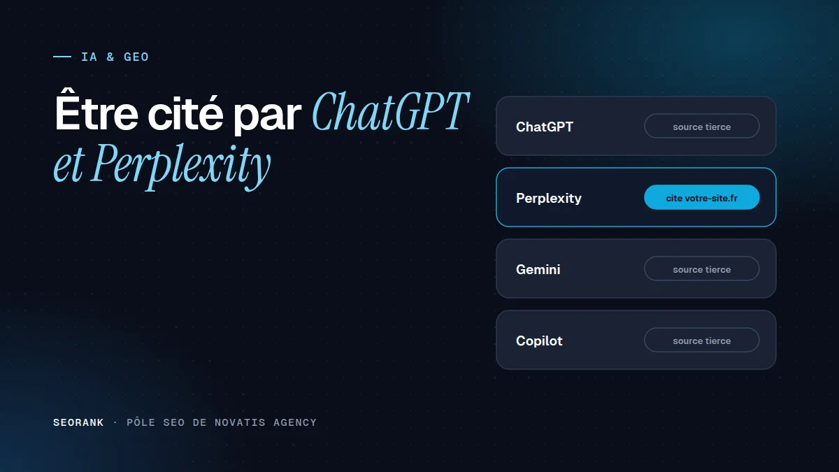 Illustration éditoriale SEORank : « Être cité par ChatGPT et Perplexity »