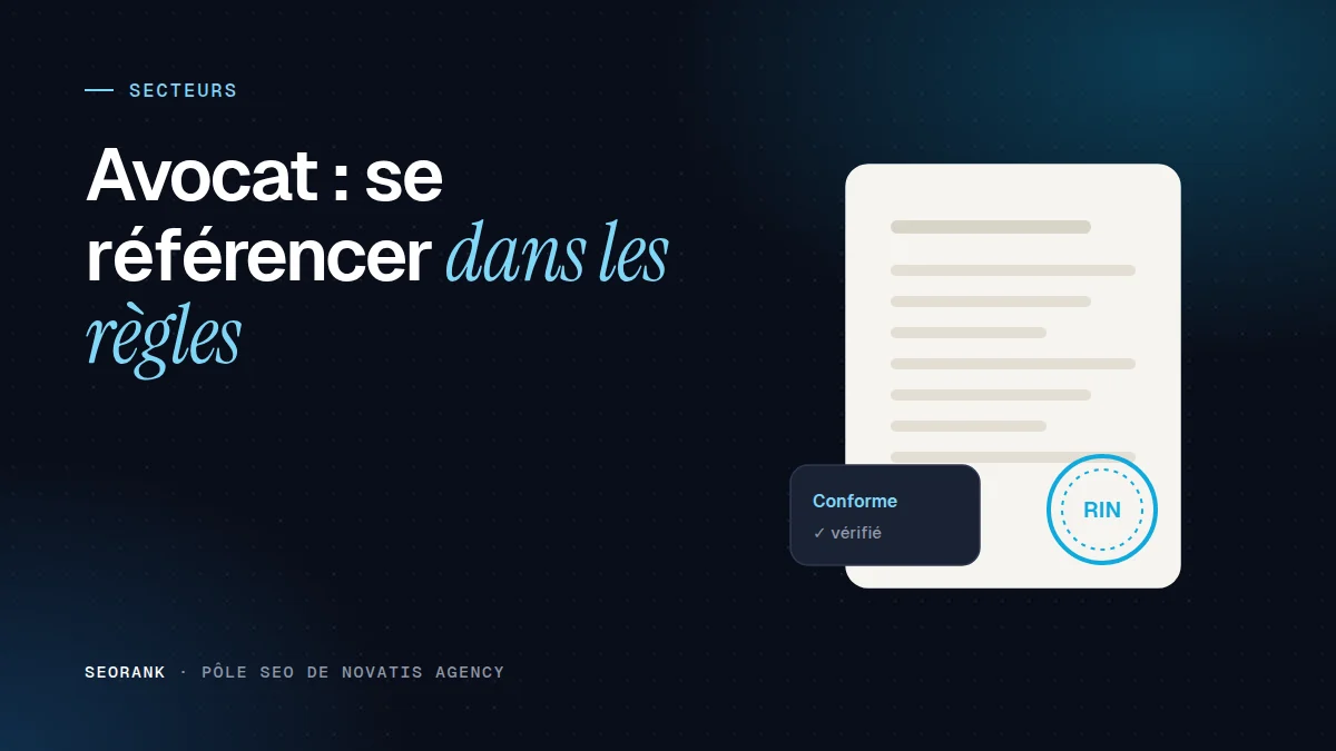 Illustration éditoriale SEORank : « Avocat : se référencer dans les règles »